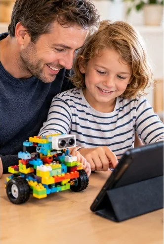 Eltern und Kinder programmieren gemeinsam Roboter mit Tablets